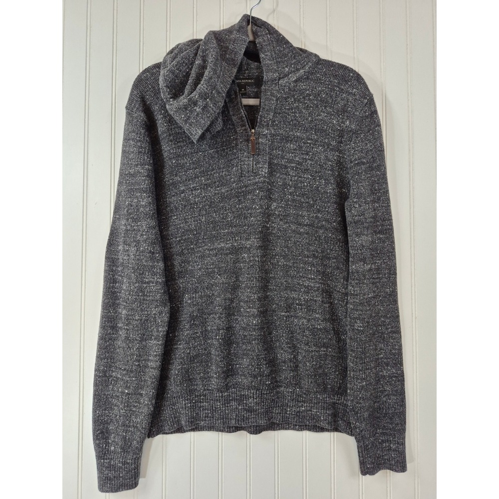 Banana Republic Mens 1/4 Zip Hooded Sweater Charcoal Gray Marl Size M Outdoor